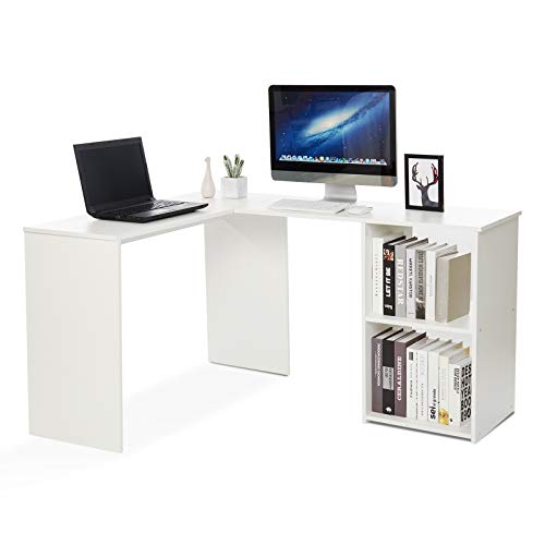 Mondeer Eckschreibtisch, Computertisch L-Förmig Schreibtisch mit 2 Ablagen Großer fürs Arbeitszimmer Wohnzimmer Büro 108×135×73,5 cm (Weiß) von Mondeer