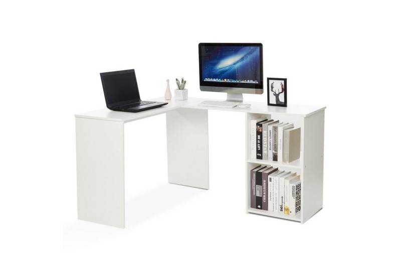 Mondeer Eckschreibtisch L-Computertisch, L-Förmig Schreibtisch mit 2 Ablagen, Weiß von Mondeer