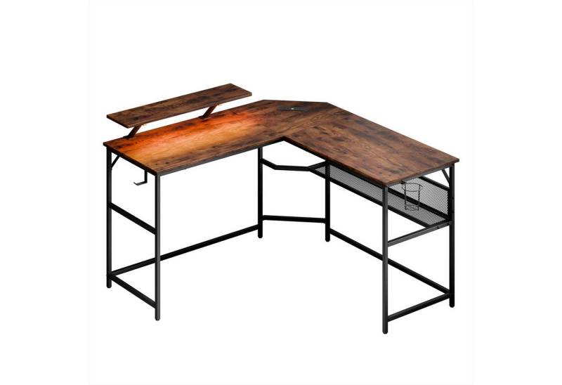 Mondeer Eckschreibtisch L-Shape Eckschreibtisch (130*130cm), RGB-Lichtleiste Steckdose USB-Stromversorgung Monitorständer von Mondeer