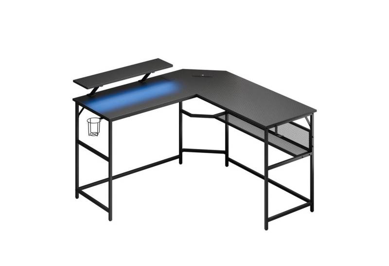 Mondeer Eckschreibtisch L-Shape Eckschreibtisch (130*130cm), RGB-Lichtleiste Steckdose USB-Stromversorgung Monitorständer von Mondeer