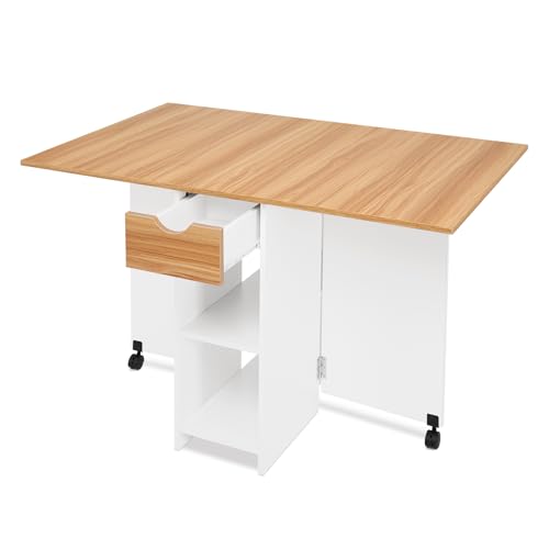 Mondeer Esstisch, Klappbarer Küchentisch für 4-6 Personen, Klapptisch mit Schublade und 2 Offenen Ablagen für Kleine Räume Esszimmer Küche, 120 x 72 x 75 cm, Weiß+Roteiche Mondeer Esstisch, Klappbarer Küchentisch für 4-6 Personen, Klapptisch mit Schublade und 2 Offenen Ablagen für Kleine Räume Esszimmer Küche, 120 x 72 x 75 cm, Weiß+Roteiche von Mondeer