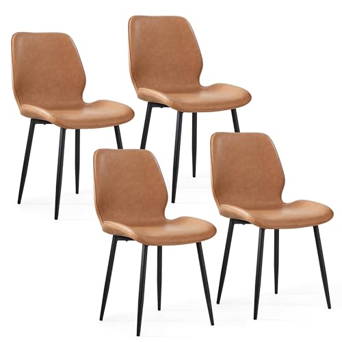 Mondeer Esszimmerstühle 4er Set, Küchenstuhl mit Rückenlehne und Polsterung, Modernes Kunstleder, für Esszimmer Küche Wohnzimmer, Braun von Mondeer