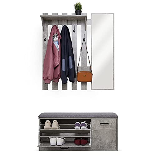 Mondeer Garderobe mit Schuhaufbewahrung, grau, 100 x 190 cm von Mondeer