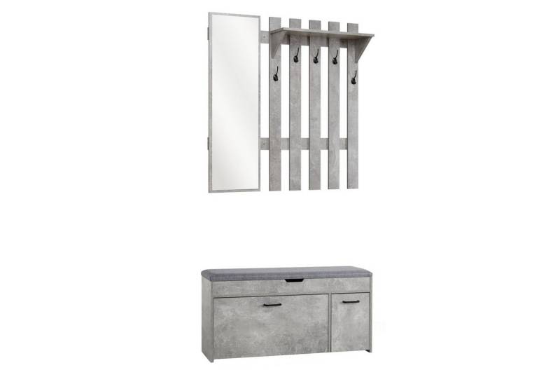 Mondeer Garderoben-Set (2-St), Garderobe mit Schuhbank, Garderobenpaneel mit Spiegel und 5 Haken von Mondeer