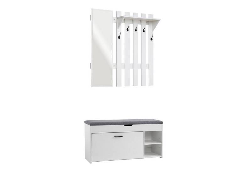 Mondeer Garderoben-Set (2-St), Garderobe mit Schuhbank, Garderobenpaneel mit Spiegel und 5 Haken von Mondeer
