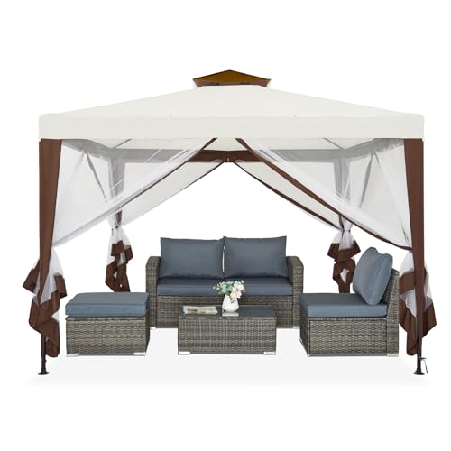 Mondeer Gartenpavillon für den Außenbereich, 3 x 3 m, Doppeldach mit 4 abnehmbaren Moskitonetzen, Metallrahmen, für Garten Pool, Beige/Kaffee Mondeer Gartenpavillon für den Außenbereich, 3 x 3 m, Doppeldach mit 4 abnehmbaren Moskitonetzen, Metallrahmen, für Garten Pool, Beige/Kaffee von Mondeer