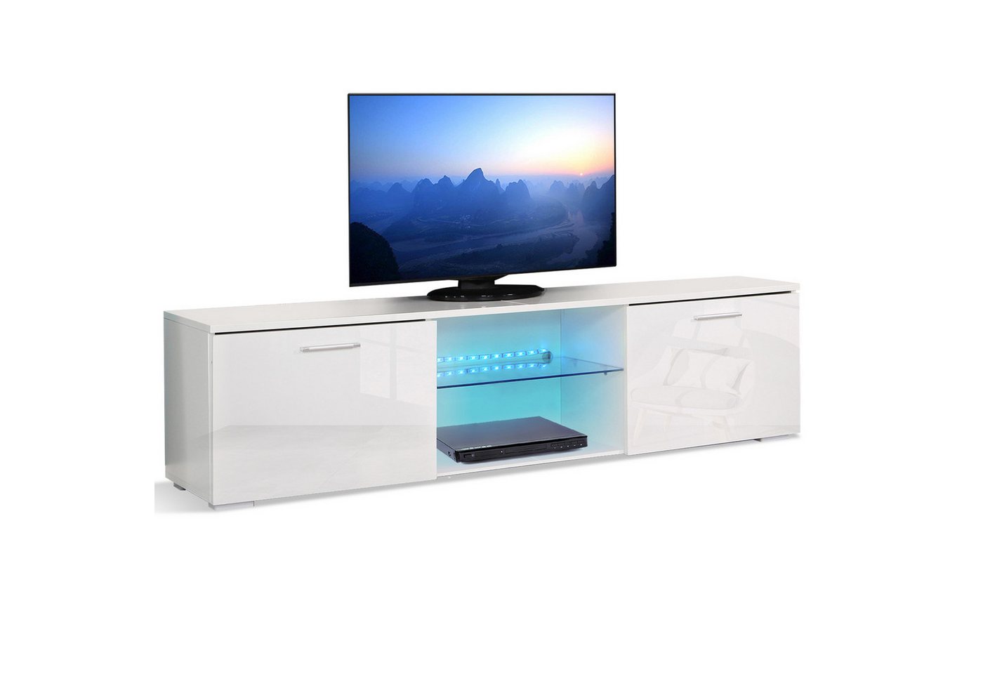 Mondeer Lowboard LED TV-Schrank, 160cm mit 16-Farben-LED-RGB-Leuchten von Mondeer