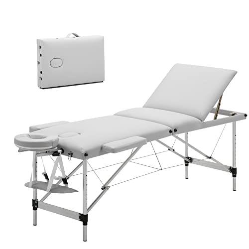Mondeer Massageliege Klappbar Mobile Therapieliege Massagebett Leichter Massagetisch 3 Zonen mit höhenverstellbaren Aluminiumfüße, Weiß von Mondeer