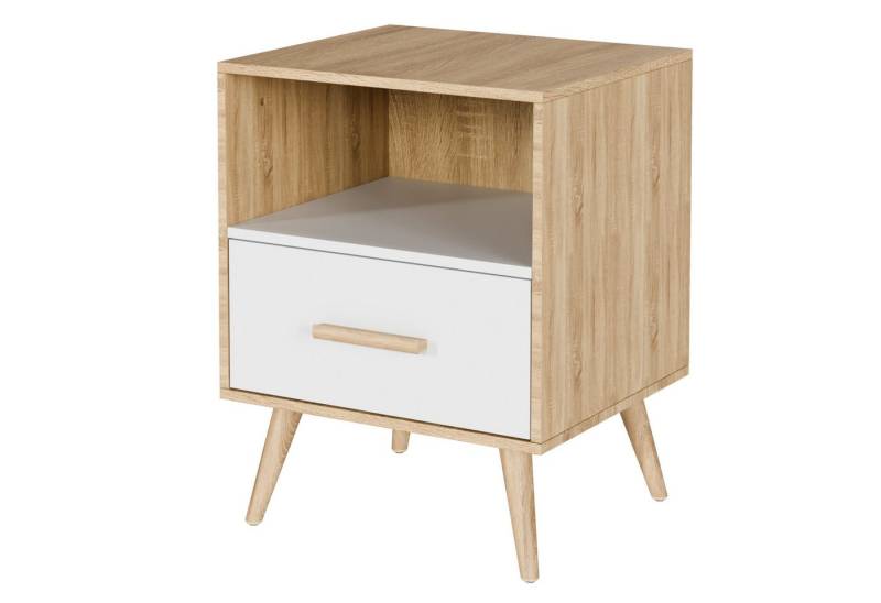 Mondeer Nachtkommode Nachttisch (1 St), mit 1 Schublade und 1 offenem Fach, mit Massivholzfüßen von Mondeer
