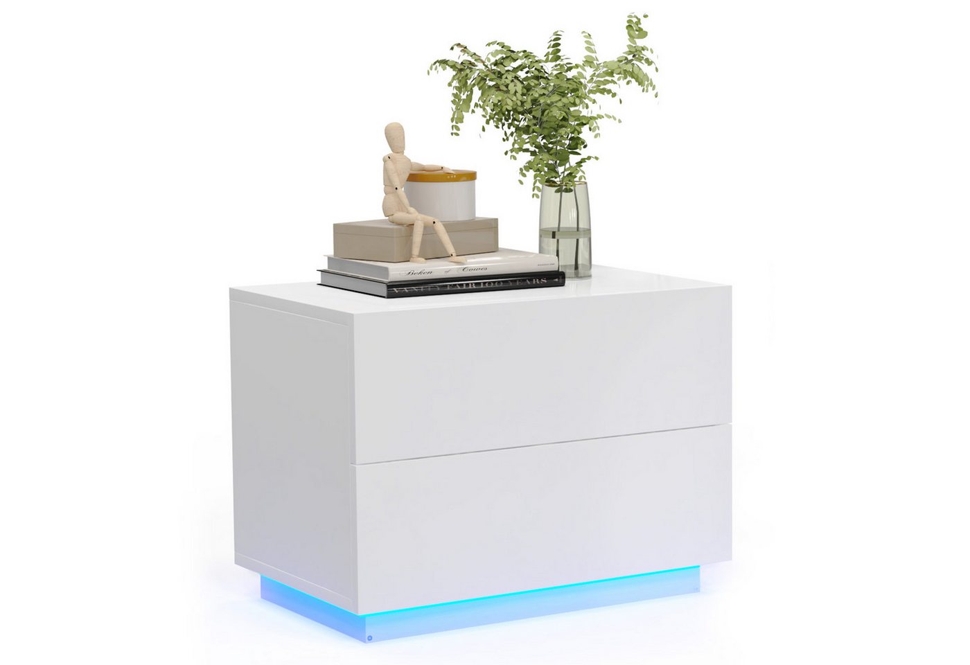 Mondeer Nachttisch LED Nachtkommode, Glänzend-Nachttisch mit USB-LED-Lampe, 60x39x45cm Mondeer Nachttisch LED Nachtkommode, Glänzend-Nachttisch mit USB-LED-Lampe, 60x39x45cm von Mondeer