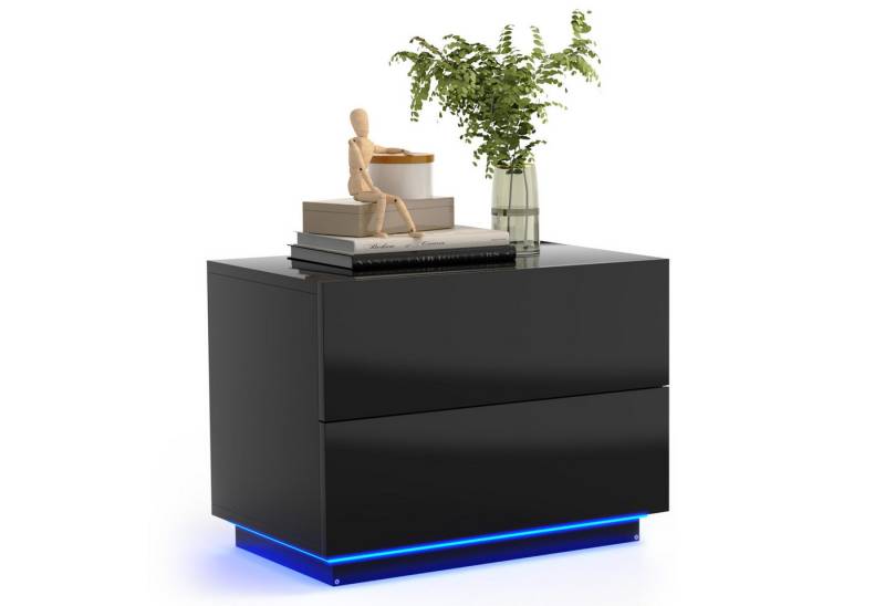 Mondeer Nachttisch LED Nachtkommode, Glänzend-Nachttisch mit USB-LED-Lampe, 60x39x45cm von Mondeer