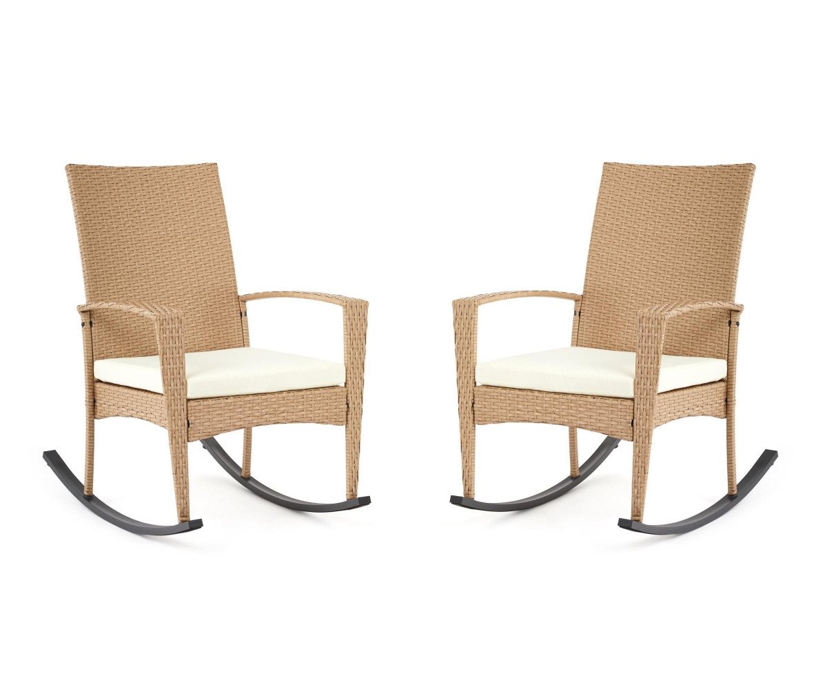 Mondeer Rattanstuhl Schaukelstuhl (2 St), 2 St PE-Rattan Ergonomischem Design für Garten Balkon von Mondeer
