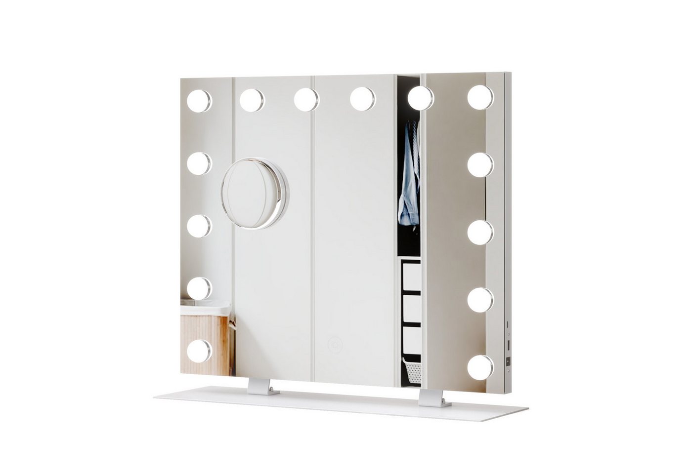 Mondeer Schminkspiegel LED-Kosmetikspiegel (Hollywood-Makeup-Spiegel, 50 x 60cm), Abnehmbare 5x-Lupe, Einstellbare Leuchten mit Speicher, USB-Aufladung von Mondeer