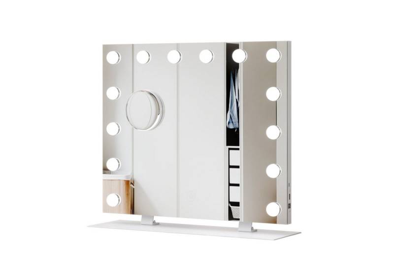 Mondeer Schminkspiegel LED-Kosmetikspiegel (Hollywood-Makeup-Spiegel, 50 x 60cm), Abnehmbare 5x-Lupe, Einstellbare Leuchten mit Speicher, USB-Aufladung von Mondeer