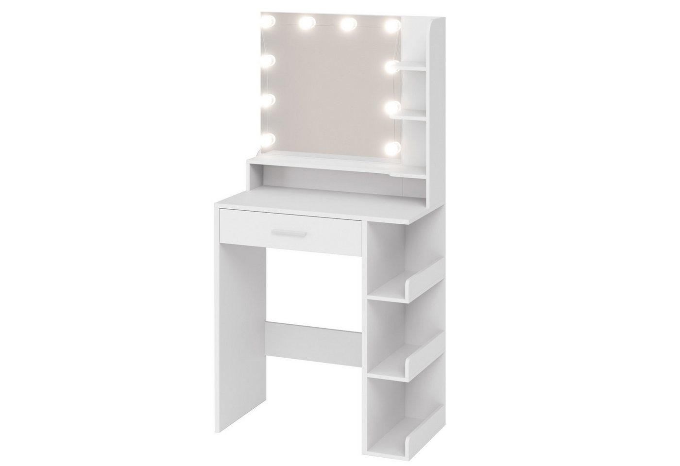 Mondeer Schminktisch Kosmetiktisch (Weiß, 67 x 36 x 138 cm), mit Spiegel und 10 LED-Lichtkugeln,1 Schublade und 7 Offenen Fächern von Mondeer