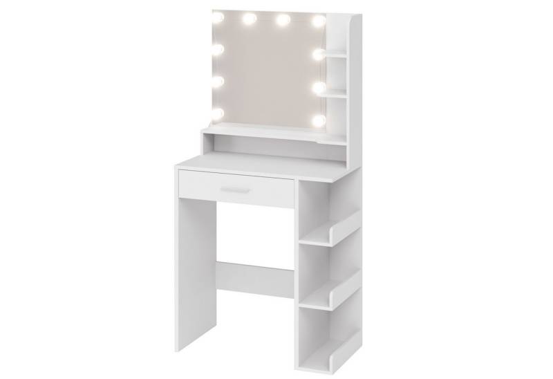 Mondeer Schminktisch Kosmetiktisch (Weiß, 67 x 36 x 138 cm), mit Spiegel und 10 LED-Lichtkugeln,1 Schublade und 7 Offenen Fächern von Mondeer