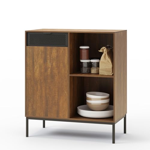 Mondeer Sideboard Buffet mit 1 Tür - Industrielles Design mit 2 verstellbaren Fächern, Vintage Braun Schwarz, Küche Wohnzimmer, B72,5xH88xT40cm von Mondeer