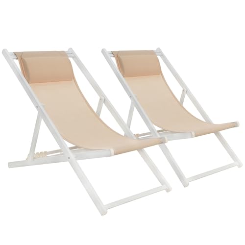 Mondeer Sonnenliege 2er Set, klappbarer Liegestuhl mit Kopfstütze und Verstellbarer Rückenlehne für Garten Pool Terrasse, Belastbarkeit 130kg, W104 x D58 x H95cm, Beige und Weiß Mondeer Sonnenliege 2er Set, klappbarer Liegestuhl mit Kopfstütze und Verstellbarer Rückenlehne für Garten Pool Terrasse, Belastbarkeit 130kg, W104 x D58 x H95cm, Beige und Weiß von Mondeer