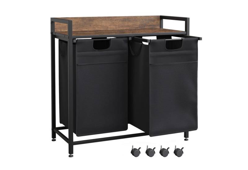 Mondeer Wäschekorb Metallgestell Wäschesammler (2 St., 2x50L), mit 2 abgetrennten Säcken, mit Ablage & austauschbaren Rollen von Mondeer