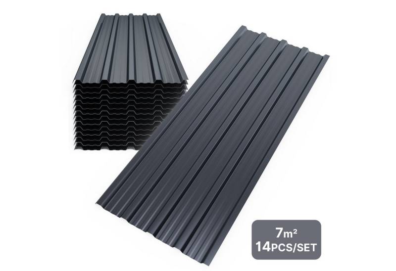 Mondeer Wellplatte Dachplatten(14-tlg), 0,25 mm, 7 m², (Metall Trapezblech, 14-St), Wellblechplatten für Dach, 7m², 110*46cm, Dunkelgrau von Mondeer