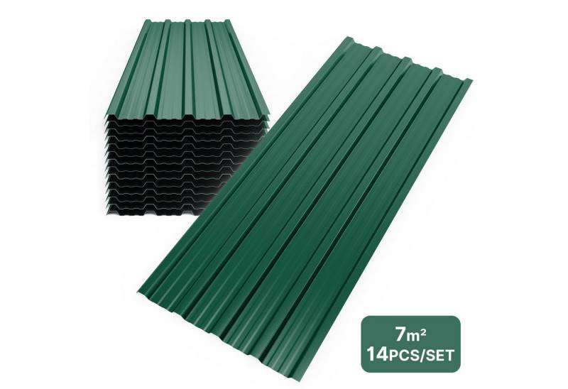 Mondeer Wellplatte Dachplatten(14-tlg), 0,25 mm, (Metall Trapezblech, 14-St), Wellblechplatten für Dach, 7m², 110*46cm, Grün von Mondeer