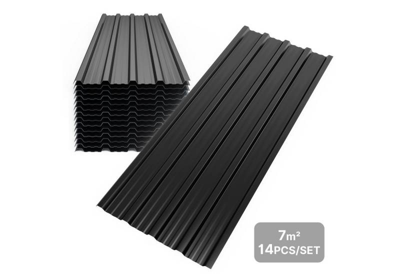 Mondeer Wellplatte Dachplatten(14-tlg), 0,25 mm, (Metall Trapezblech, 14-St), Wellblechplatten für Dach, 7m², 110*46cm, Schwarz von Mondeer