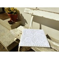 stuhlkissen Sitzkissen Gehäkelt Baumwolle Vintage Weiß von Mondenvolk