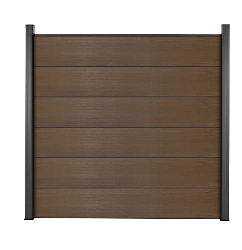 Mondesi WPC Sichtschutzzaun Co-Extruded Gartenzaun Komplettset XL mit Alu-Pfosten | Teak | Windschutz + Sichtschutz | Stecksystem Zaunelemente von Mondesi
