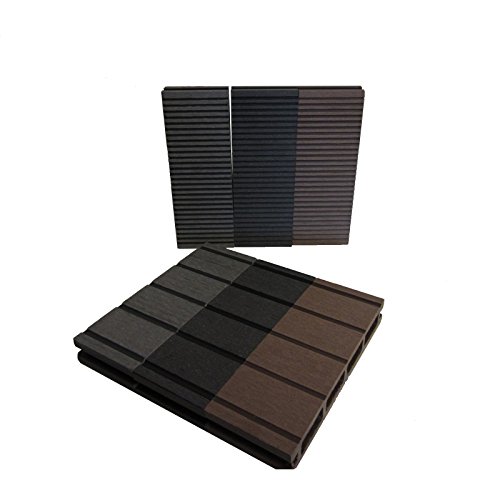 Mondesi WPC Terrassendielen Basic Line - Komplett-Set Muster dunkelbraun | 8-72m² Holz-Brett Dielen | Boden-Fliesen + Unterkonstruktion & Clips | Balkon Boden-Belag + rutschfest + witterungsbeständig von Mondesi