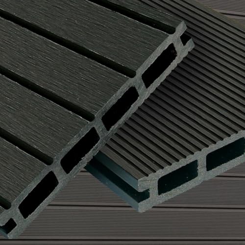 WPC Terrassendielen Basic Line - Komplett-Set dunkelgrau | 36m² (4m x 9m) Holz-Brett Dielen | Boden-Fliesen + Unterkonstruktion & Clips | Balkon Boden-Belag + rutschfest + witterungsbeständig von Mondesi