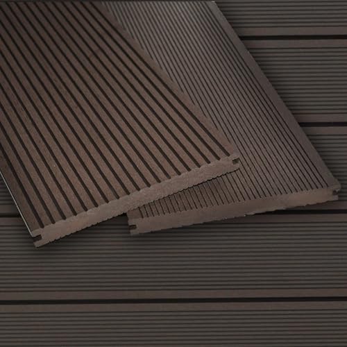 Mondesi WPC Terrassendielen Breitdielen Massiv XL - Komplett-Set Dunkelbraun | 18m²(3m x 6m) | Boden-Fliesen + Unterkonstruktion & Clips | Balkon Boden-Belag + rutschfest + witterungsbeständig von Mondesi