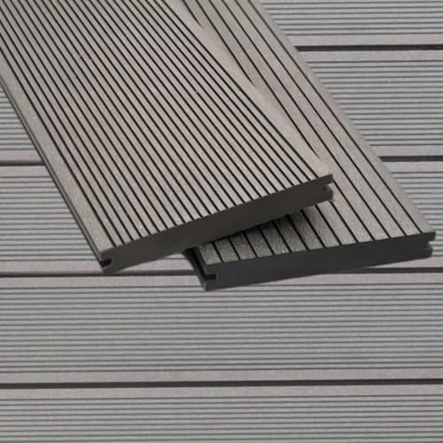 Mondesi WPC Terrassendielen Breitdielen Massiv XL - Komplett-Set Hellgrau | 12m²(3m x 4m) | Boden-Fliesen + Unterkonstruktion & Clips | Balkon Boden-Belag + rutschfest + witterungsbeständig von Mondesi