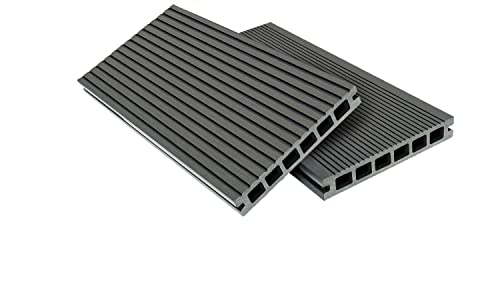 WPC Terrassendielen Top Line Dielen - Komplett-Set Hellgrau | 30 m² (3m x 10m) Holz-Brett Dielen | Boden-Fliesen + Unterkonstruktion & Clips | Balkon Boden-Belag + rutschfest + witterungsbeständig von Mondesi