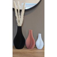 Dekovase Lunar 3Er-Set | 3D Druck Blumenvase Trockenblumen Modernes Design Rillen Dekoration Pampasgras Eukalyptus Bouquet von MondhaeuschenShop