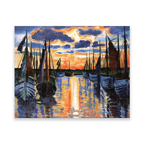 Mondi Art Store Hermann Max Pechstein Abstract ​Berühmte Gemälde Poster. „Sonnenuntergang“ Reproduktion auf Leinwand. Landschaftsbild auf Leinwand, 30 x 42 cm (11,8 x 16,6 Zoll), rahmenlos von Mondi Art Store
