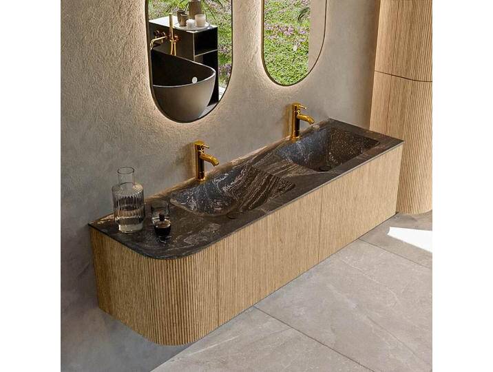 waschtisch mit unterschrank curve gerundet echtholz 155 cm... von Mondial Badmöbel