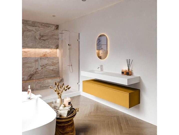 waschtisch mit unterschrank schwebend alan 150 cm gelb... waschtisch mit unterschrank schwebend alan 150 cm gelb... von Mondial Badmöbel