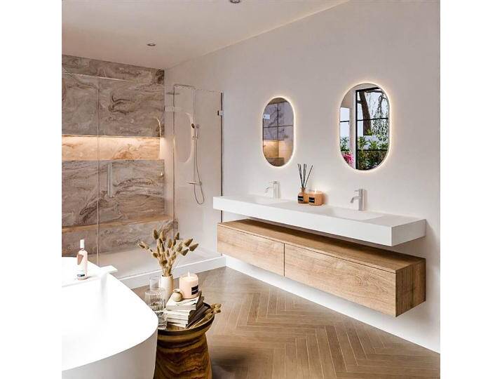 waschtisch mit unterschrank schwebend alan 200 cm Washed Oak... von Mondial Badmöbel