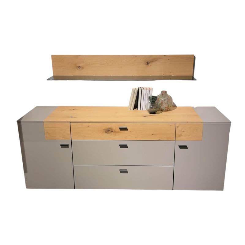 Sideboard Lastera SB14 Balkeneiche Natur Lack Seidenmatt Fango Grau Griffe Anthr... von Mondo