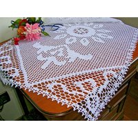 Centro Pizzo Ad Uncinetto A Filet Häkeln Spitze Tischläufer Doily Cottone Bianco Nuovo Centrotavola Fatto Mano Idea Regalo von MondoTSK