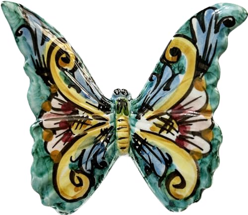 Mondocreazioni Schmetterling aus sizilianischer Keramik aus Caltagirone, komplett von Hand gefertigt und verziert (10 cm, 03) von Mondocreazioni