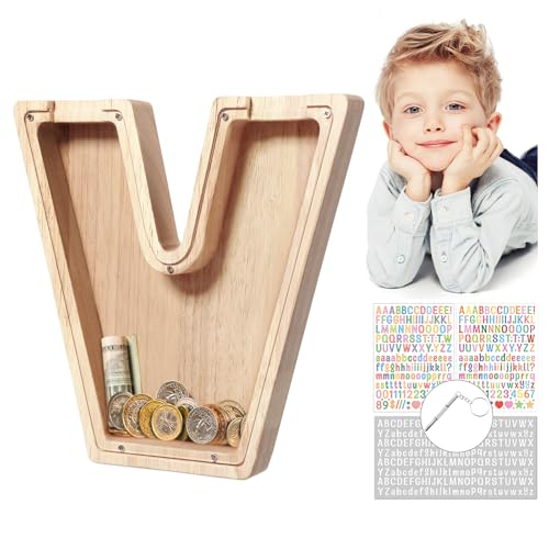 MoneRffi Holz Spardose Kinder mit Personalisierten A-Z Buchstaben, Kreative Durchsichtige Spardose, Sparbüchse Sparschwein für Familie, Weihnachten, Geburtstag, Geschenk, DIY Dekoration von MoneRffi