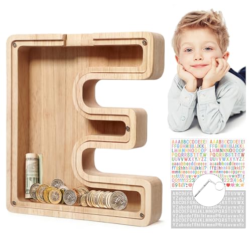 MoneRffi Holz Spardose Kinder mit Personalisierten A-Z Buchstaben, Kreative Durchsichtige Spardose, Sparbüchse Sparschwein für Familie, Weihnachten, Geburtstag, Geschenk, DIY Dekoration von MoneRffi