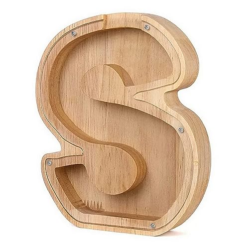 MoneRffi Holz Spardose Kinder mit Personalisierten A-Z Buchstaben 23cm, Kreative Durchsichtige Spardose, Sparbüchse Sparschwein für Familie, Weihnachten, Geburtstag, Geschenk, DIY Dekoration von MoneRffi