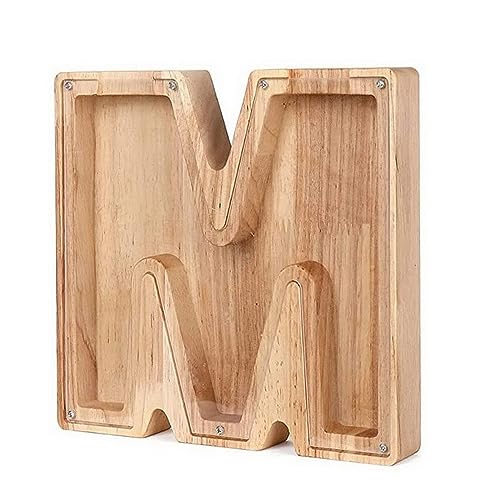 MoneRffi Holz Spardose Kinder mit Personalisierten A-Z Buchstaben 23cm, Kreative Durchsichtige Spardose, Sparbüchse Sparschwein für Familie, Weihnachten, Geburtstag, Geschenk, DIY Dekoration von MoneRffi