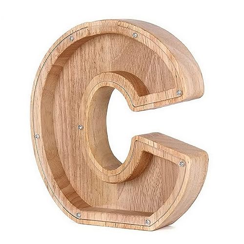 MoneRffi Holz Spardose Kinder mit Personalisierten A-Z Buchstaben 23cm, Kreative Durchsichtige Spardose, Sparbüchse Sparschwein für Familie, Weihnachten, Geburtstag, Geschenk, DIY Dekoration von MoneRffi