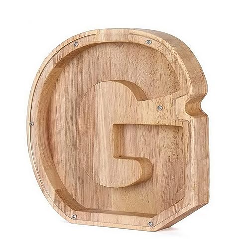 MoneRffi Holz Spardose Kinder mit Personalisierten A-Z Buchstaben 23cm, Kreative Durchsichtige Spardose, Sparbüchse Sparschwein für Familie, Weihnachten, Geburtstag, Geschenk, DIY Dekoration von MoneRffi