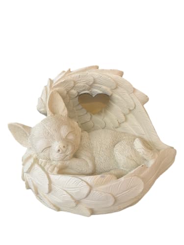 Monello Hundeurne Chihuahua in Engelsflügel Tierurne für Zuhause mit individueller Gravur auf Wunsch bis ca. 5 kg Tiergewicht (Creme) von Monello