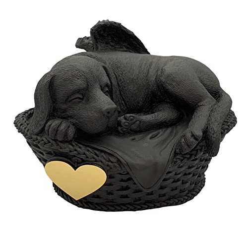 Monello Hundeurne Hund in Korb für kleine bis mittlere Hunde bis ca. 15 kg Tiergewicht mit persönlicher Gravur auf Wunsch (Schwarz) von Monello
