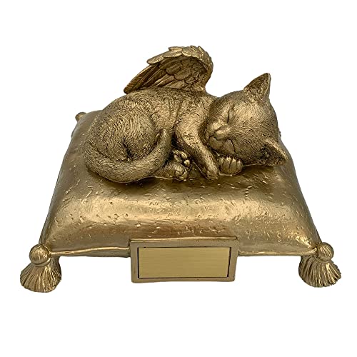 Monello Katzenurne Katze auf Kissen bis ca. 15 kg Tiergewicht individuelle Gravur auf Wunsch Katzenurne für Zuhause (Gold) von Monello